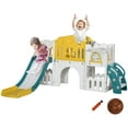 thumbnail image 7 of Canddidliike 8 in 1 Kids Slide for Kids Age 1-3 Years, Indoor Kids Slide Playset with Basketball Hoop, Climber, Telescope, Tunnel, Steering Wheel, Aisle, Storage Baskets, Yellow, 7 of 7