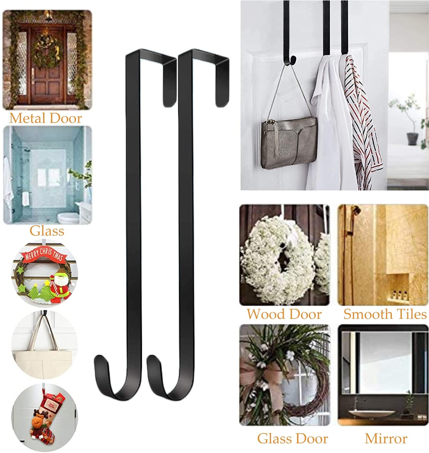 ZYH 15" Black Wreath Hanger for Front Door, Metal Wreath Hooks Holder