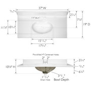 Design House Cultured Marble 37 x 19 Single Bowl Vanity Top with Backsplash and Centerset Mount, White