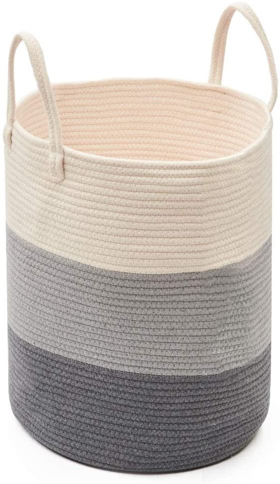 Large Cotton Rope Storage Basket, Soft Woven Laundry Hamper with