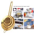 thumbnail image 4 of HKUKY 304 Stainless Steel Hot Pot Fat Skimmer Spoon, Foam Strainer, Flour Sifter, Set of 3 Sizes Fine Mesh Food Strainer for Kitchen, Gold, 4 of 5