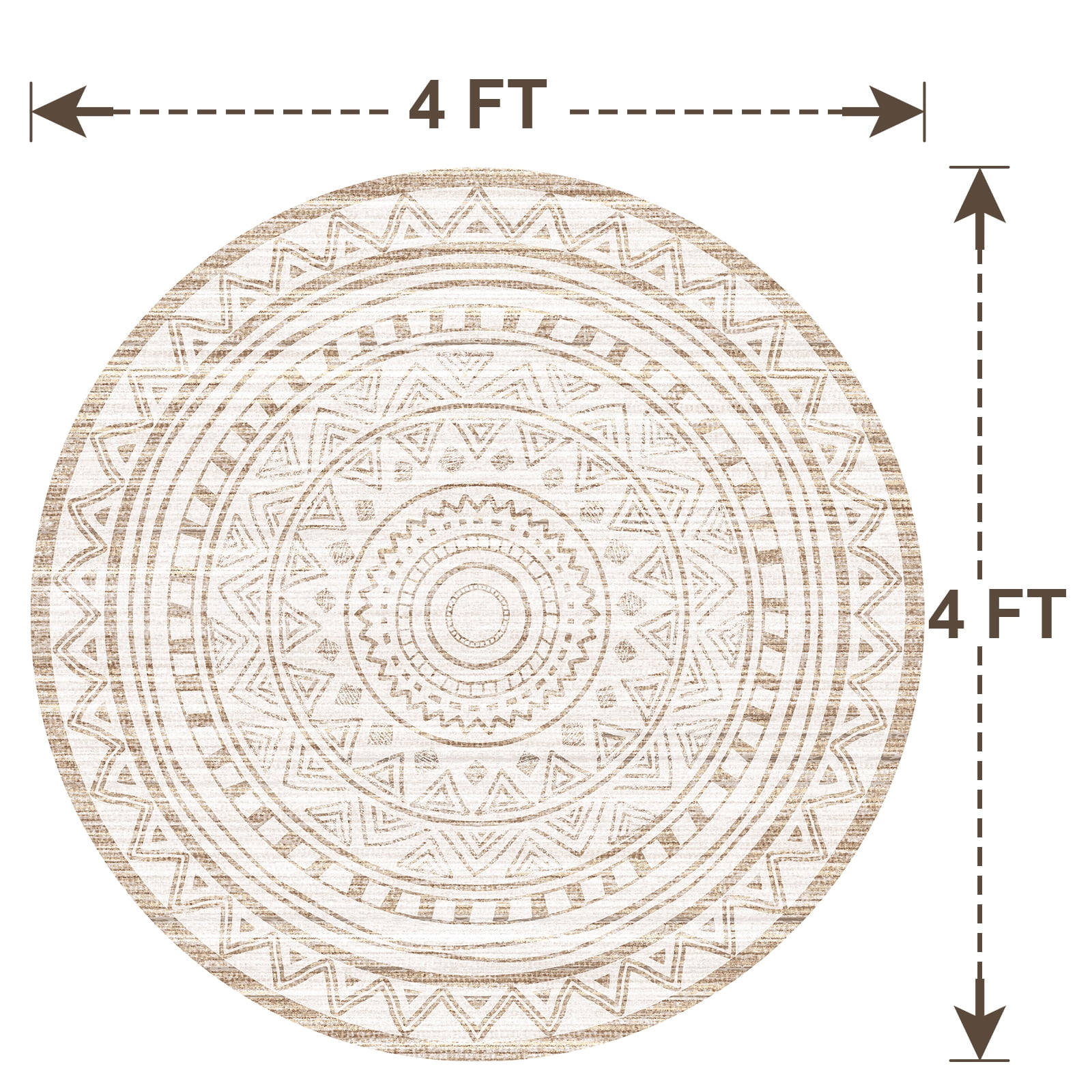 Pentantan 4'x4' Vintage Round Area Rugs, Machine Washable Living Room Rug, Soft Moroccan Indoor Carpet for Bedroom, Brown