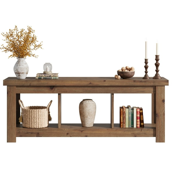 Tribesigns 62.99-Inch Solid Wood Console Table, Farmhouse Sofa Table Console Station Entryway Furniture With Storage For Entryway, Living Room