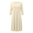 thumbnail image 3 of MSJUHEG Women'S Casual Dresses Fall Dresses Women'S Fashion Casual Solid Dress Round Neck Long Sleeve Mid Calf Swing Dress Womens Dresses Beige S, 3 of 4