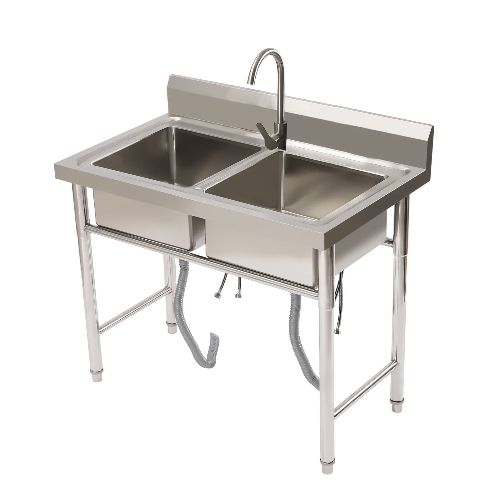 2 Sinks Commercial Restaurant Utility Kitchen Sink Double Compartment Stainless Steel
