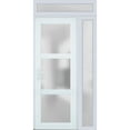 thumbnail image 2 of Front Exterior Prehung Metal-Plastic Door Frosted Glass / Manux 8552 White Silk / Side and Top Window / Office Commercial and Residential Doors Entrance Patio Garage 48" x 94" Right-hand Inswing, 2 of 5