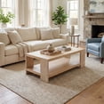 thumbnail image 2 of Dayalane 47" Modern Farmhouse Style Coffee Table, 2-Tier Storage Rectangular Center Table with Solid Pine Wood Legs, Thick Wooden Design Rectangular Living Room Table for Living Room Office, Natural, 2 of 11