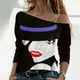 thumbnail image 3 of Camiseta con estampado de cara abstracta para mujer, Top Sexy con hombros descubiertos, camiseta informal de manga larga, moda urbana Harajuku, otoño, 3 of 5