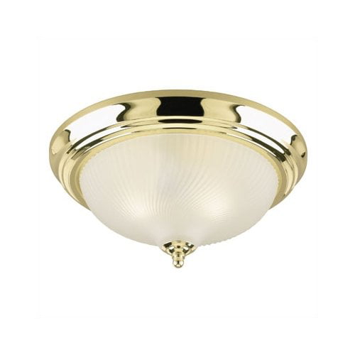 2 Light Flush Polished Brass Finish with Frosted Swirl Glass