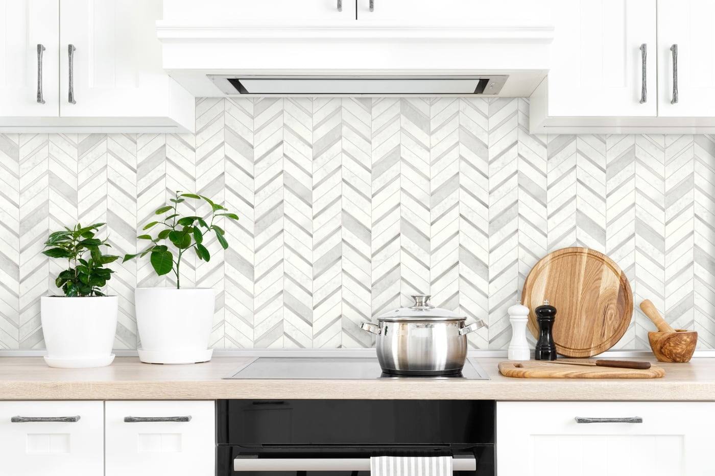NextWall Chevron Marble Tile Peel and Stick Wallpaper