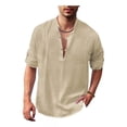 thumbnail image 1 of Camisa Henley De Lino Con Cuello Alto, Manga Larga, Casual,, 1 of 6