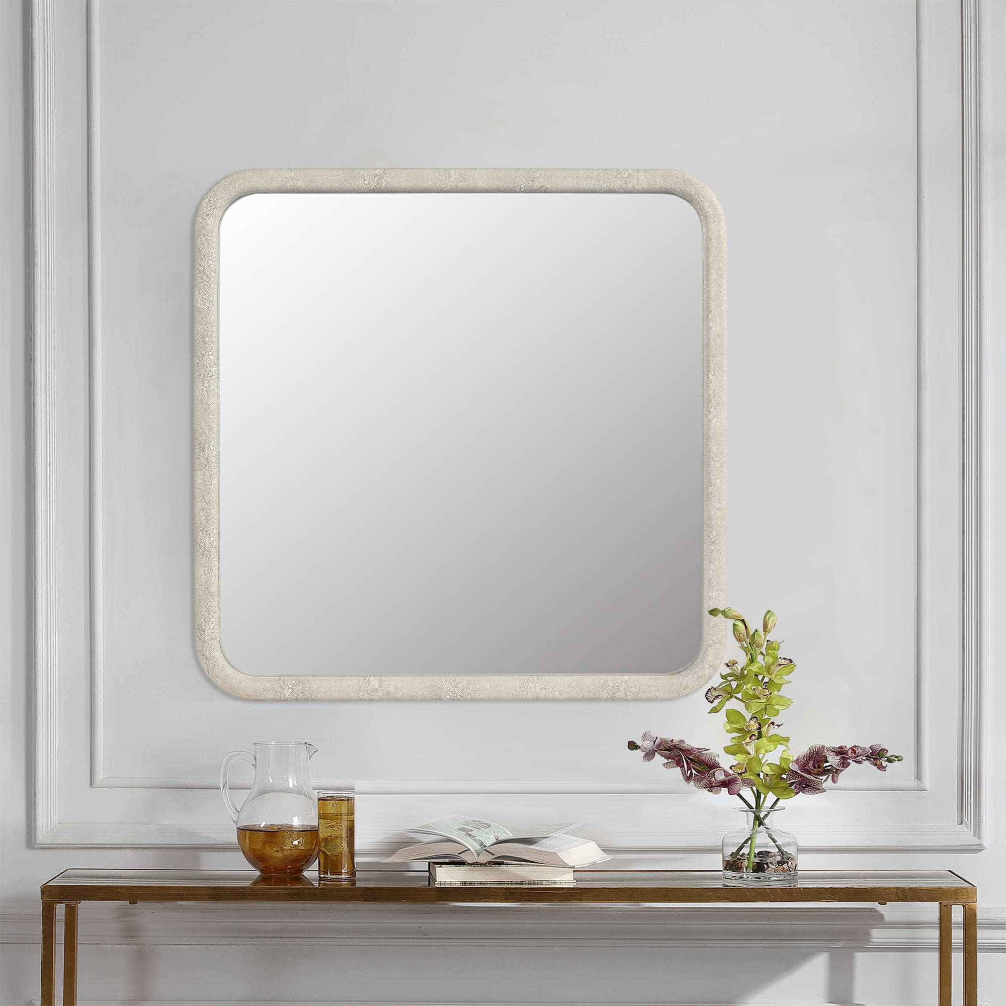 Clearance! Mordern Square White Decorative Wall Hanging Mirror,PU