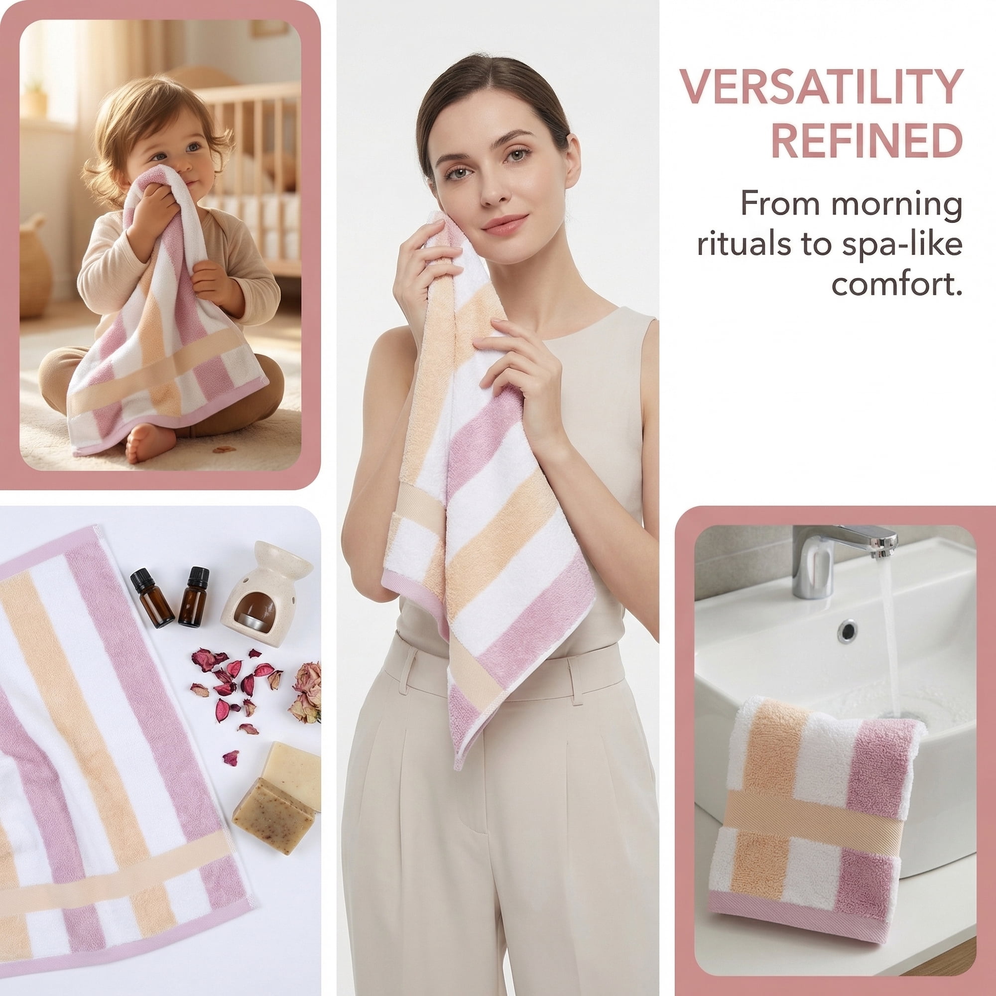 Unique Bargains 13 x 13 Inches Striped Cotton Showering Bathroom Washcloths Purple 4pk