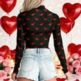thumbnail image 2 of Valentine's Day Rompers Womens Bodysuits Women Mesh Long Sleeve Checkered Print Undershirt Sheer Mock Neck Tops See Through Going Out Blouses Shirts(Black5,XXL), 2 of 5