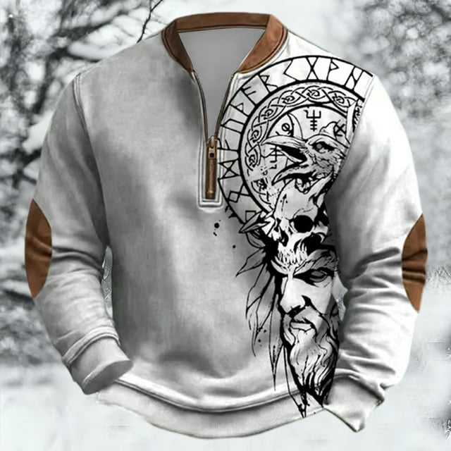 Age Norse Mythology Midweight Pullover Sweater For With Half Zip Neck Design Men'S Hoodless Sweatshirt