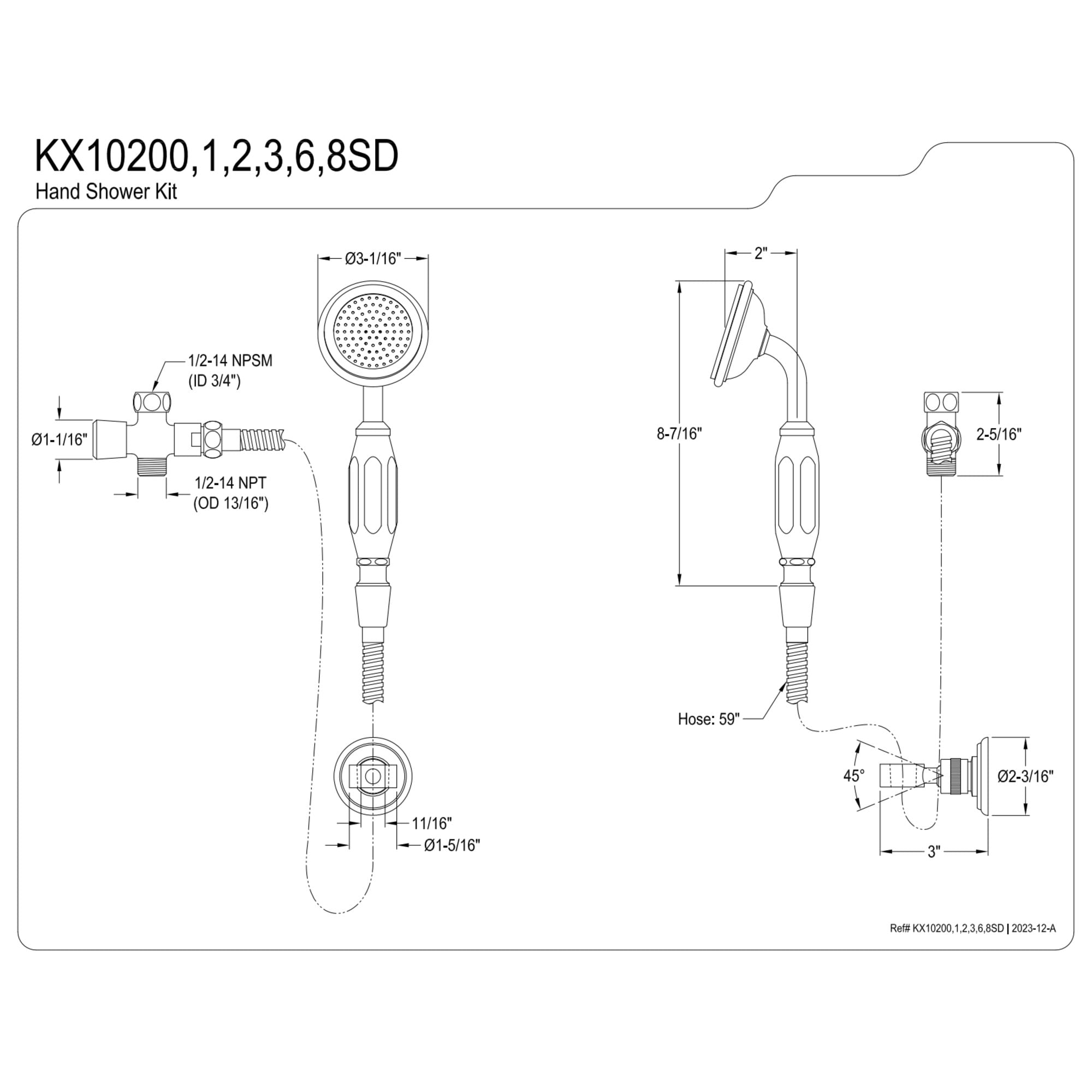 Kingston Brass KX10202SD Vintage Hand Shower Kit, Polished Brass