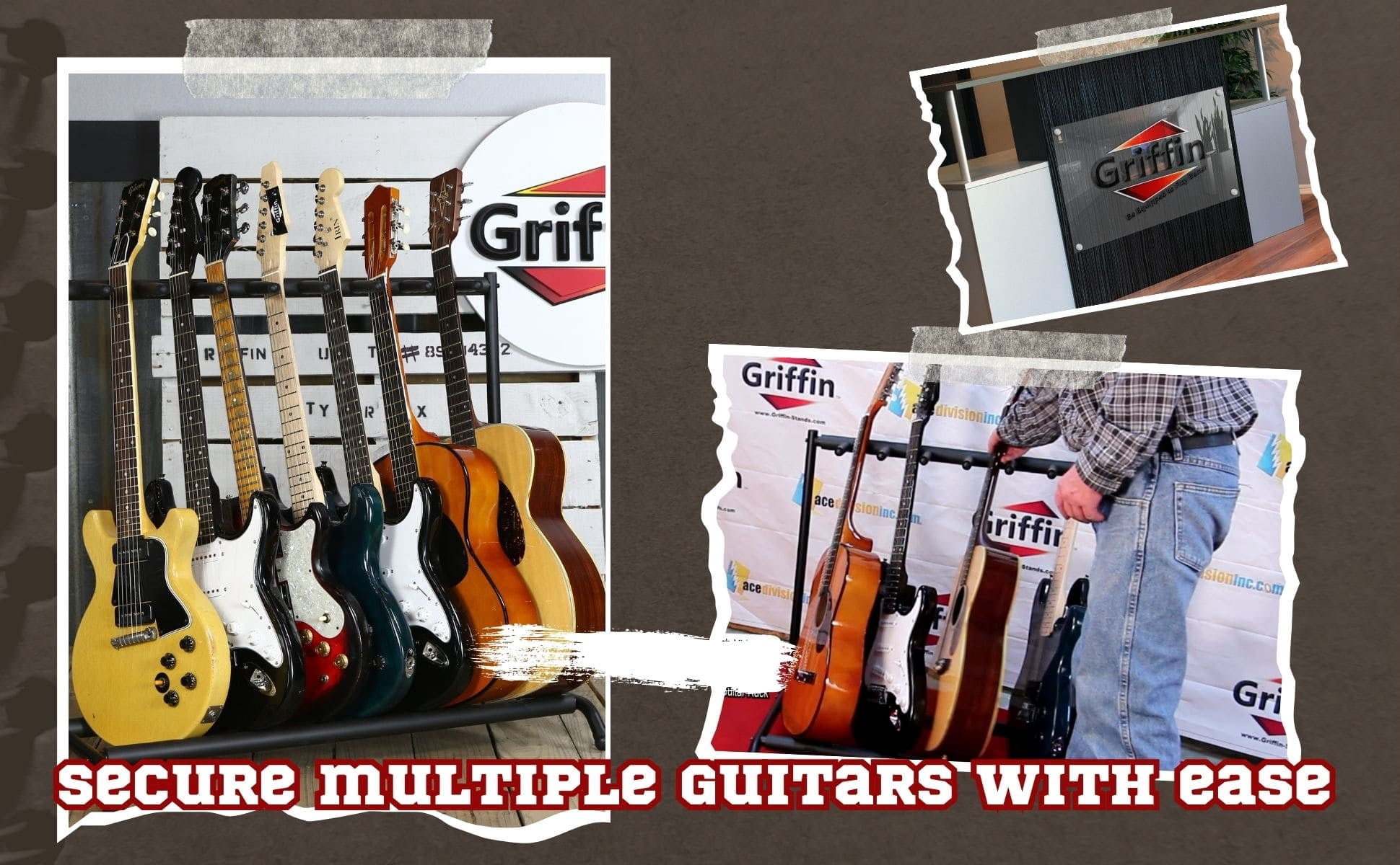 Griffin 7 Guitar Rack Stand Storage - Multiple Support Floor Bass Holder Mount