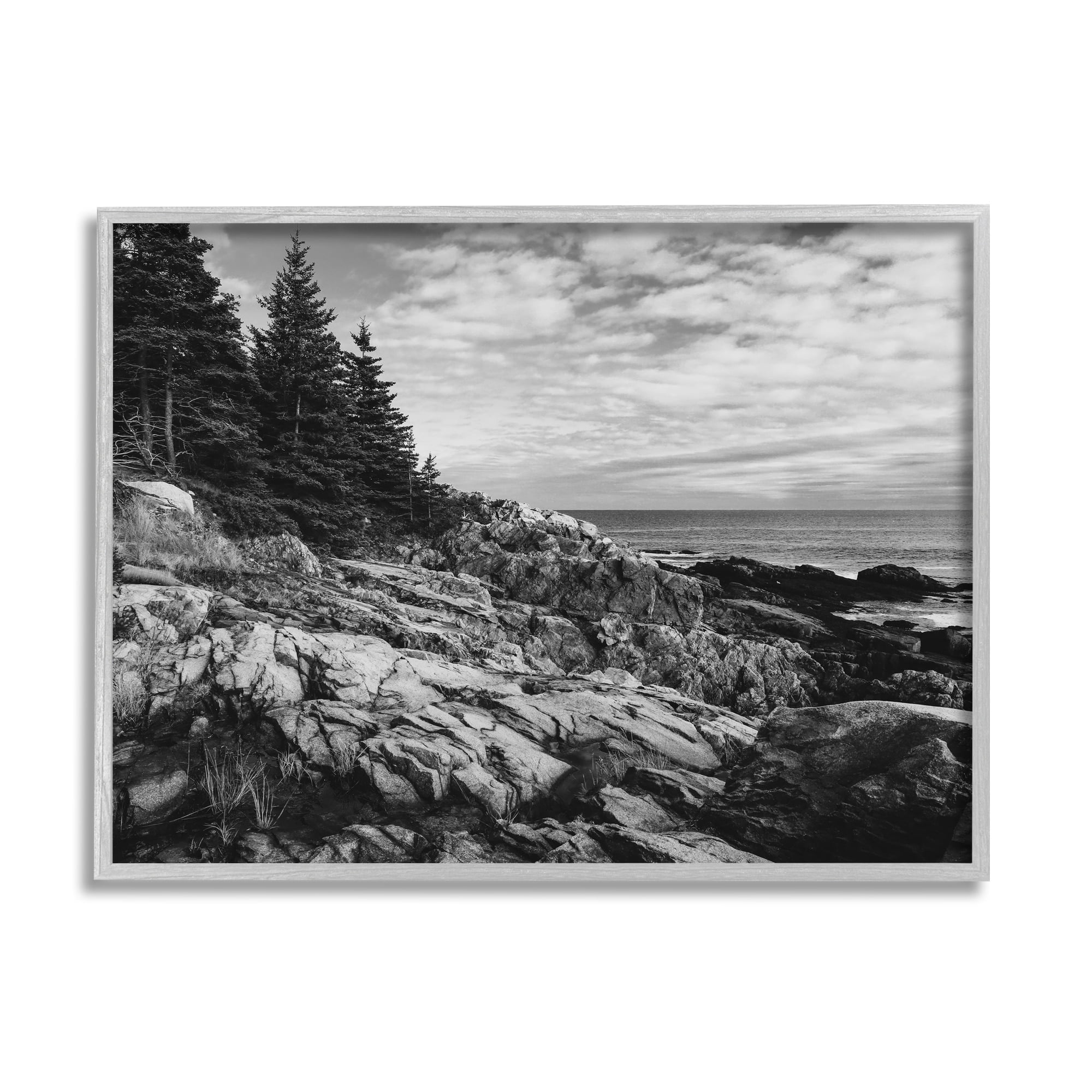 Stupell Industries Rocky Ocean Water Cloudy Coast Monochrome Nature Framed Wall Art, 30 x 24, Design by Daniel Sproul