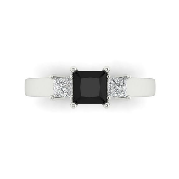 Three-Stone Engagement Ring for Women - 1.11ct Natural Onyx in 14K White Gold Promise Ring