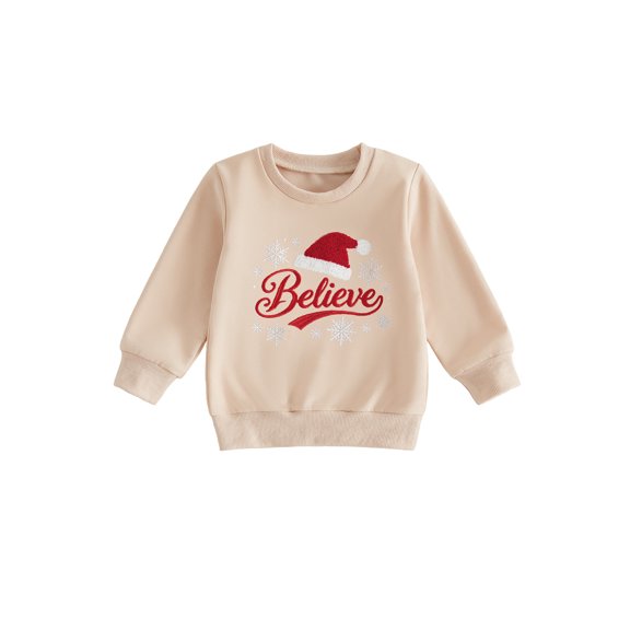 RUINIXCW Kids Girl Boy Christmas Sweatshirt Letter Santa Hat Embroidery Pullover