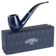 Savinelli Arcobaleno Blue Pipe - Naturally Stained & Handmade Polished Briar Pipe From Italy, Colorful Bent Billiard Wood Pipes (Smooth Blue, 606 KS)