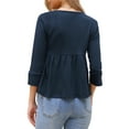 thumbnail image 3 of INSPIRE CHIC Casual Peplum Top for Women's 3/4 Sleeve Tie V Neck Ruffle Hem Summer Blouse XS Dark Blue, 3 of 6