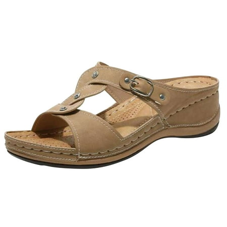 

Zpanxa Slippers for Women New Hollow Cross Rhinestone Women s Large Size Flat Slope Heel Slippers Flip Flops for Women Khaki 40