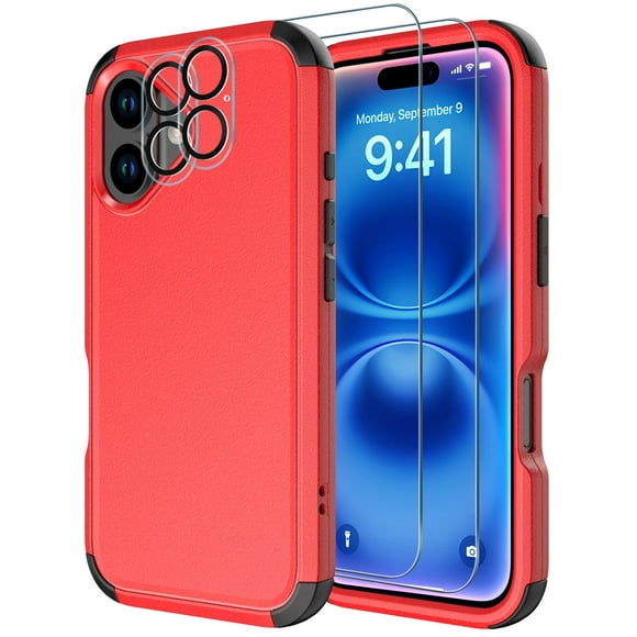 Funda de teléfono Diverbox para iPhone 16, a prueba de golpes, a prueba de caídas, roja