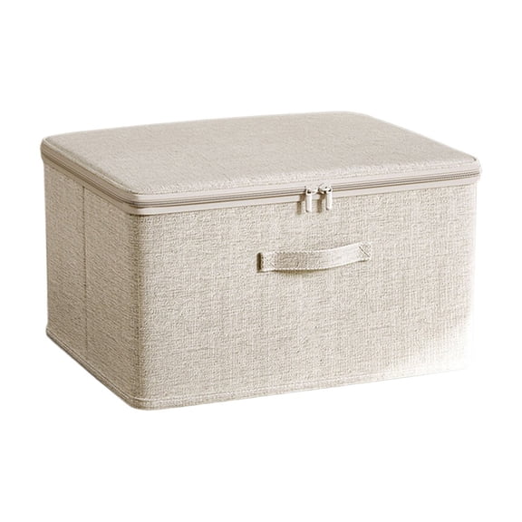 Miwamany Foldable Cotton Linen Home Storage Box, Large Capacity Multi-Purpose Fabric Organizer Basket with Zipper and Handle, Decorative Clothes Toy Bin for Closet Shelf Bedroom Living Room