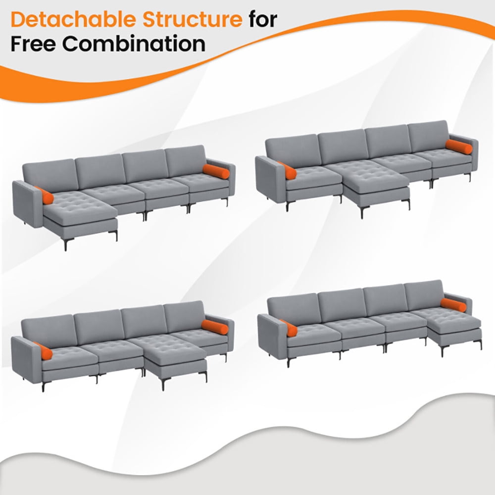 Finihen L-shaped Sectional Sofa Couch, Modular L-shaped 4-Seat Sectional Sofa with Reversible Chaise and 2 USB Ports, for Living Room, Light Gray Finihen L-shaped Sectional Sofa Couch, Modular L-shaped 4-Seat Sectional Sofa with Reversible Chaise and 2 USB Ports, for Living Room, Light Gray