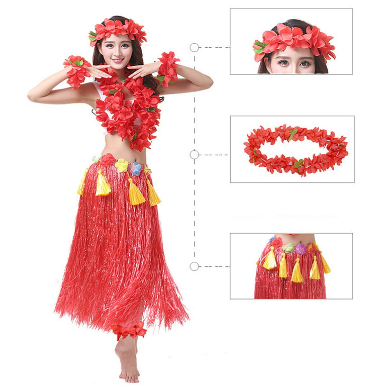 Jiaroswwei 1 Set Hula Skirt High Elastic Eye-catching Plastic Fiber  Hawaiian Hula Grass Skirt Set for Summer