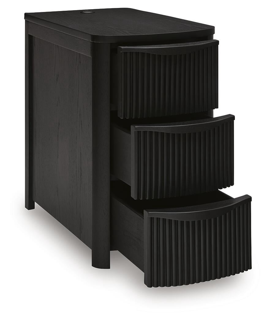 Camdill Chairside End Table with USB Charging Ports and 3 Drawers, Black Wood Finish