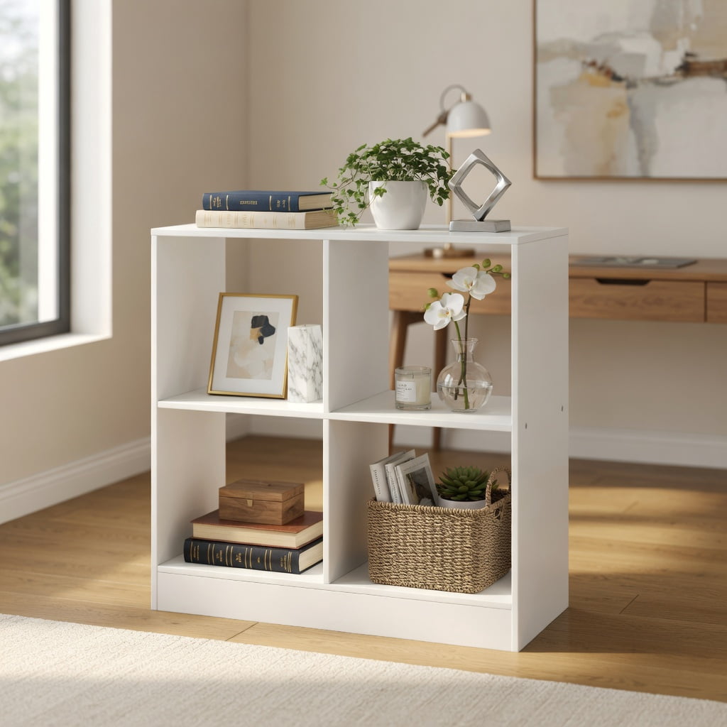 Spaco 4-Cube Kids Bookcase with Open Shelves-White, Toy Organizer for Kids, Boys, Girls, Nursery