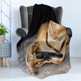 thumbnail image 4 of Western Soft Flannel Fleece Throw Blanket, Wild Cowboy Straw Hat and Rope on a Wooden Table, Cozy Plush for Indoor and Outdoor Use, 50" x 60", Ginger Camel, by Ambesonne, 4 of 5