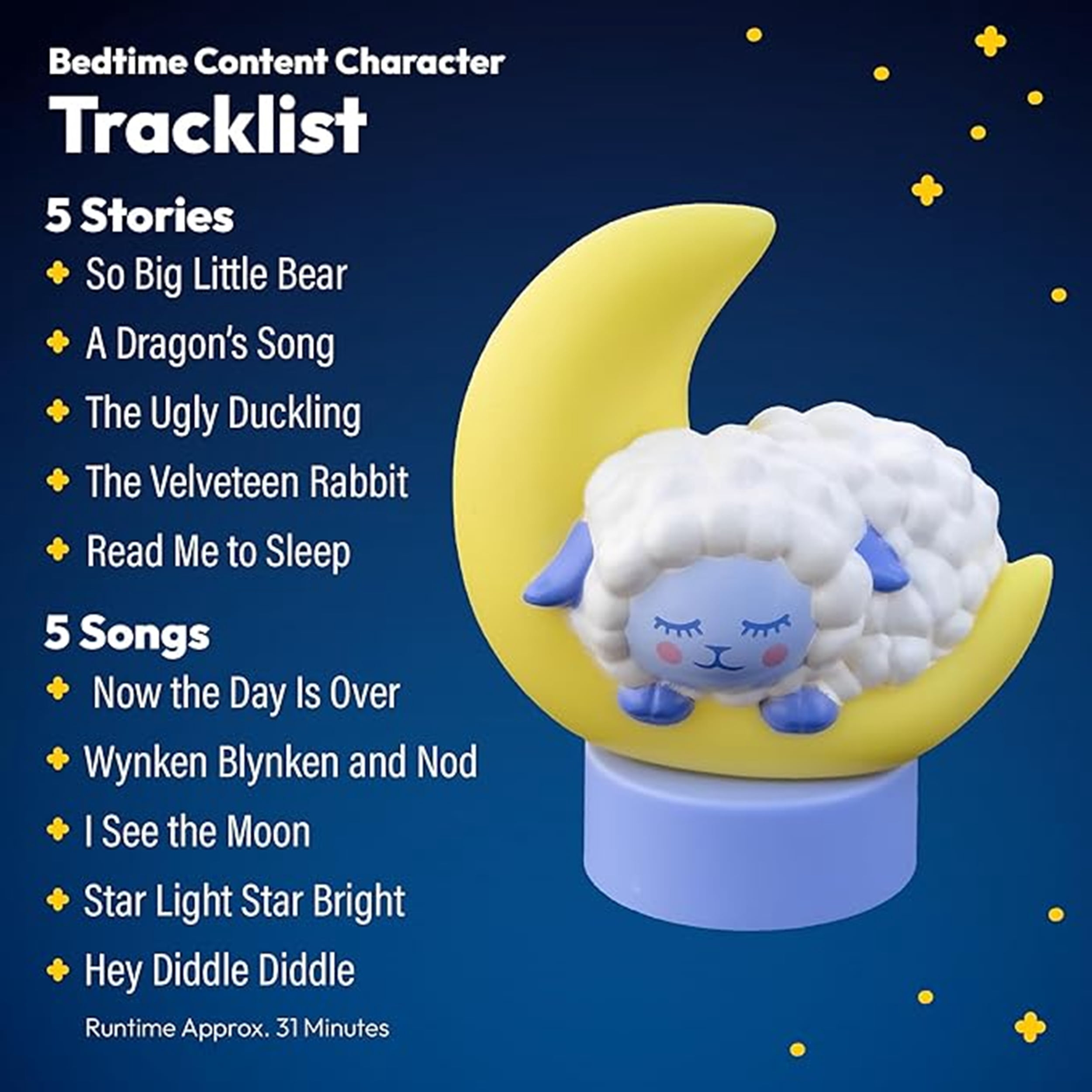 Luna Bedtime Figurine Cartridge – 5 Stories & 5 Songs, Ages 3+, Works with Luna Storytime Projector