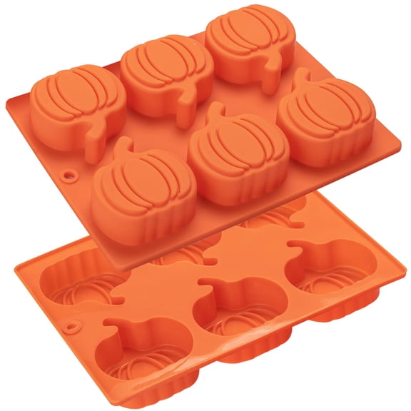 2-Pack Silicone Pumpkin Mold, 6-Cavity Nonstick Baking Pan for Halloween & Thanksgiving Cookies, Cupcakes, Hot Cocoa Bombs and Soap Making