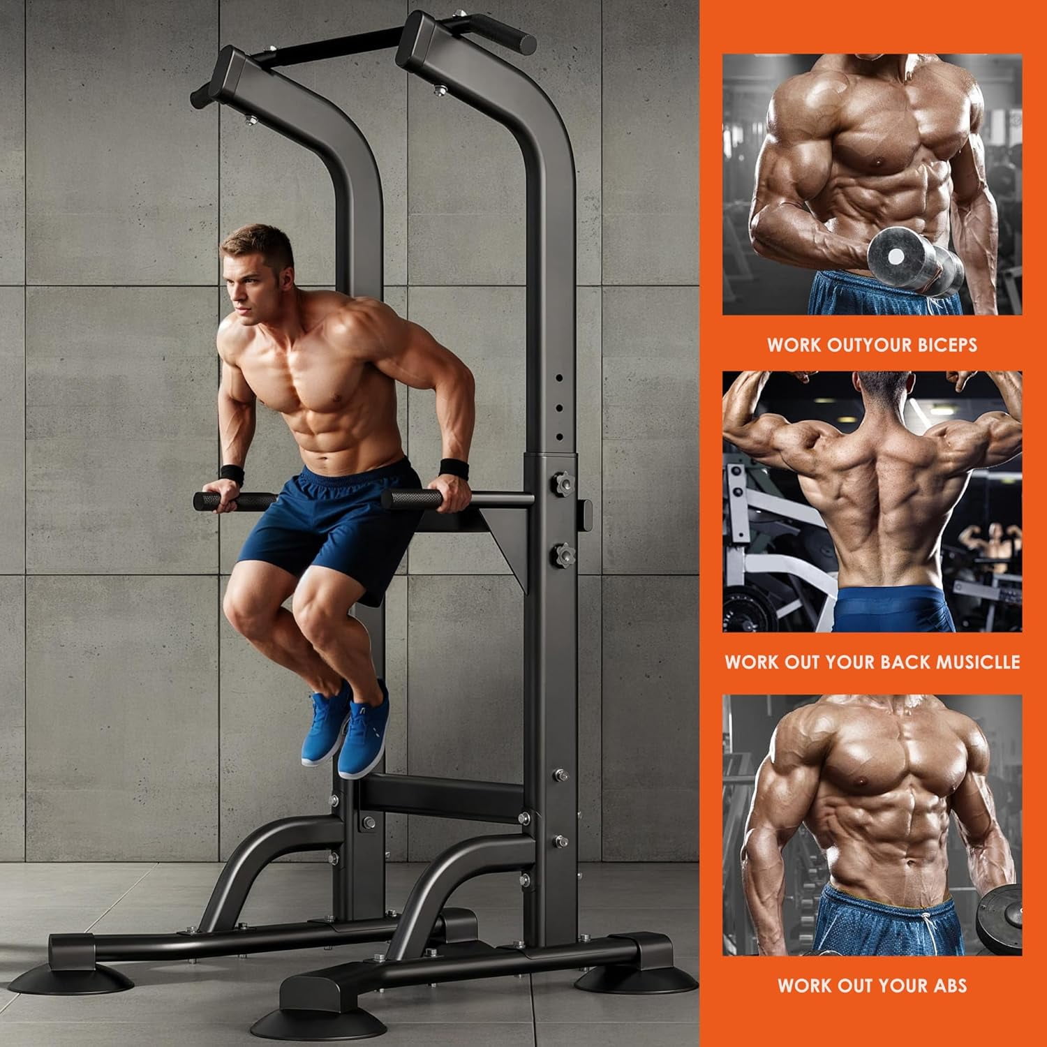 Adjustable Height Dip Station Pull Up Bar for Home Gym Strength Training Workout Equipment