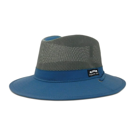 Panama Jack Nylon Mesh Safari Hat - Lightweight, UPF (SPF) 50 Sun Protection, 2 1/2" Big Brim, Chin Strap (Blue, Medium)