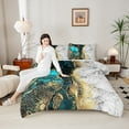 thumbnail image 4 of jejeloiu Abstract Fulid Art Bedding Comforter Set,Vintage Marble Desgin Twin Comforter Sets,Gold Blue White Bedding Set For Adults,Breathable Home Decor Reversible,2pcs, 4 of 8