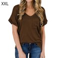 thumbnail image 1 of Camiseta de mujer con cuello en V, manga corta, bolsillo, blusa, top casual de verano, marrón, XXL Noticed AP001345-20, 1 of 4