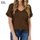 thumbnail image 1 of Camiseta de mujer con cuello en V, manga corta, bolsillo, blusa, top casual de verano, marrón, XXL Yuarrent AP001345-20, 1 of 4