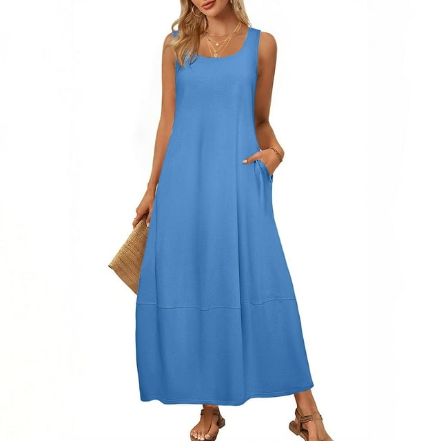 Liquidation d'Économies d'Été! Robe Courte Décontractée Sans Manches pour Femme, Été Printemps, Col Rond, Débardeur Ample, Robe Courte de Plage, Tendance pour Vacances, Plage Ou Événements Décontractés Liquidation Ventes Aujourd'hui Aubaines Prime