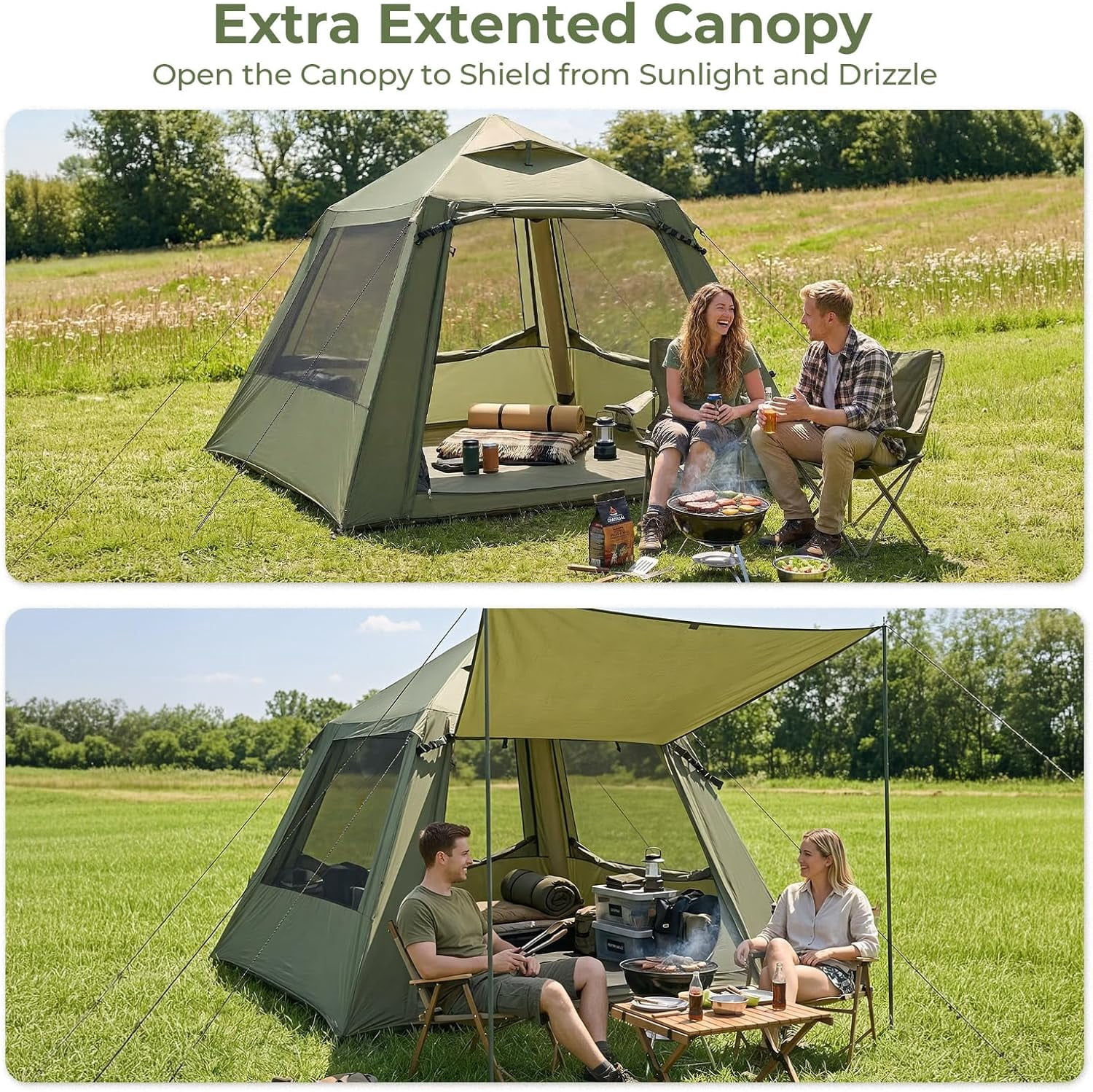 WLTER Inflatable Camping Tent, All-Weather Inflatable Hot Tents with Stove Jack, Blow Up Tent for Camping with Mesh Doors & Windows, Inflatable Air Tents for Camping Adult