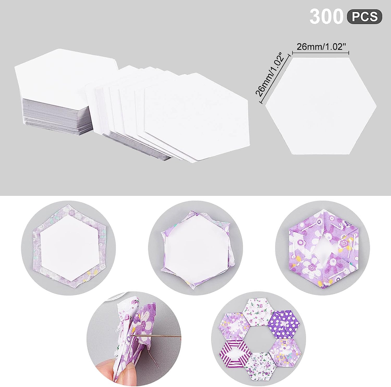 Lot De 300 Gabarits Hexagonaux En Papier Pour Patchwork - Côté 0,5 Pouce (13 Mm), Réutilisables, Couture Main, DIY - 11