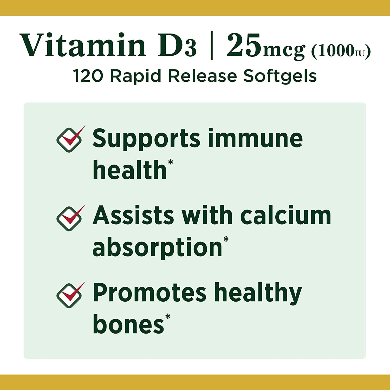 (3 pack) Nature's Bounty Vitamin D3 1000 IU Softgels, Bone & Immune Support, 120 Ct