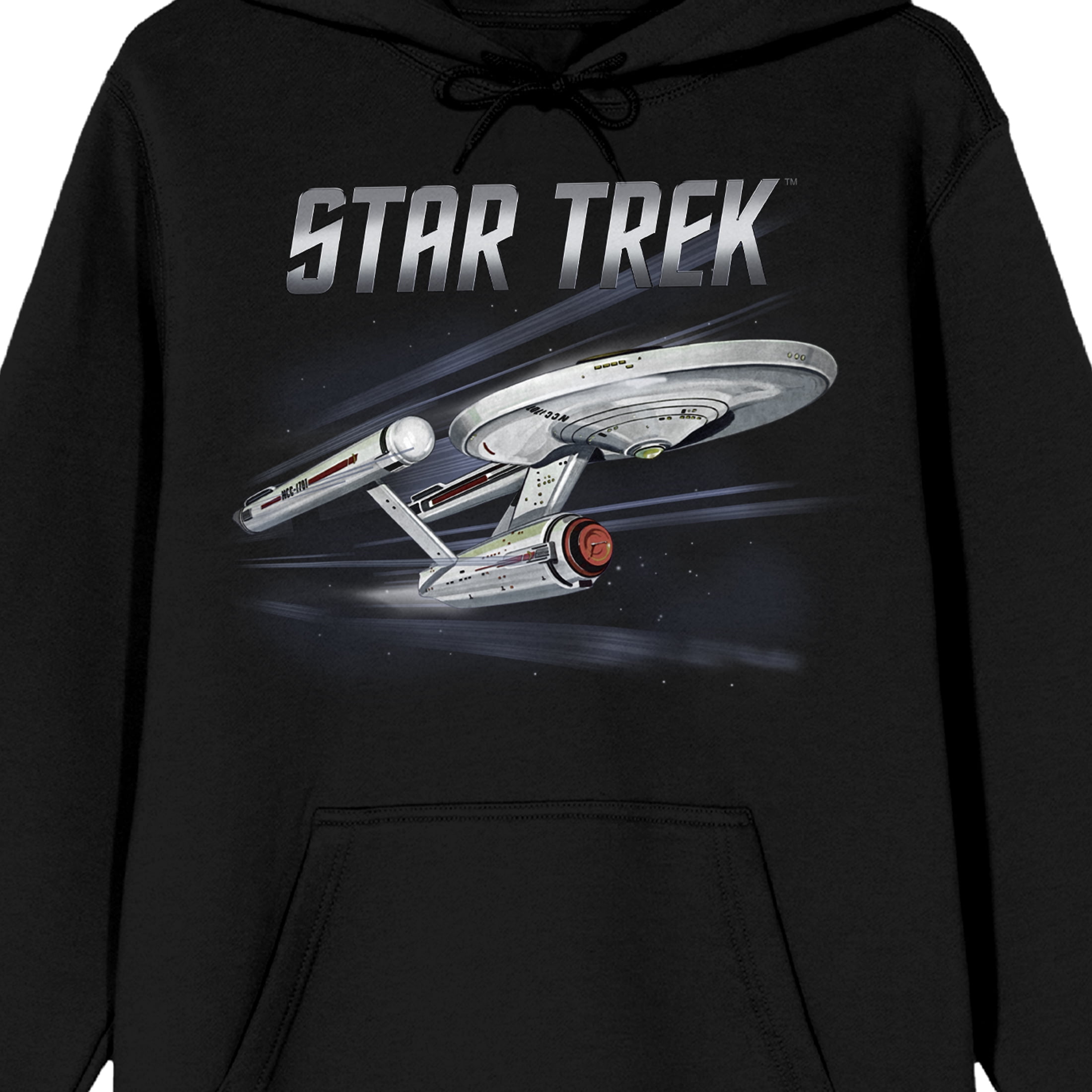 Star Trek NCC-1701 Warp Drive Long Sleeve Black Adult Hooded Sweatshirt-XL
