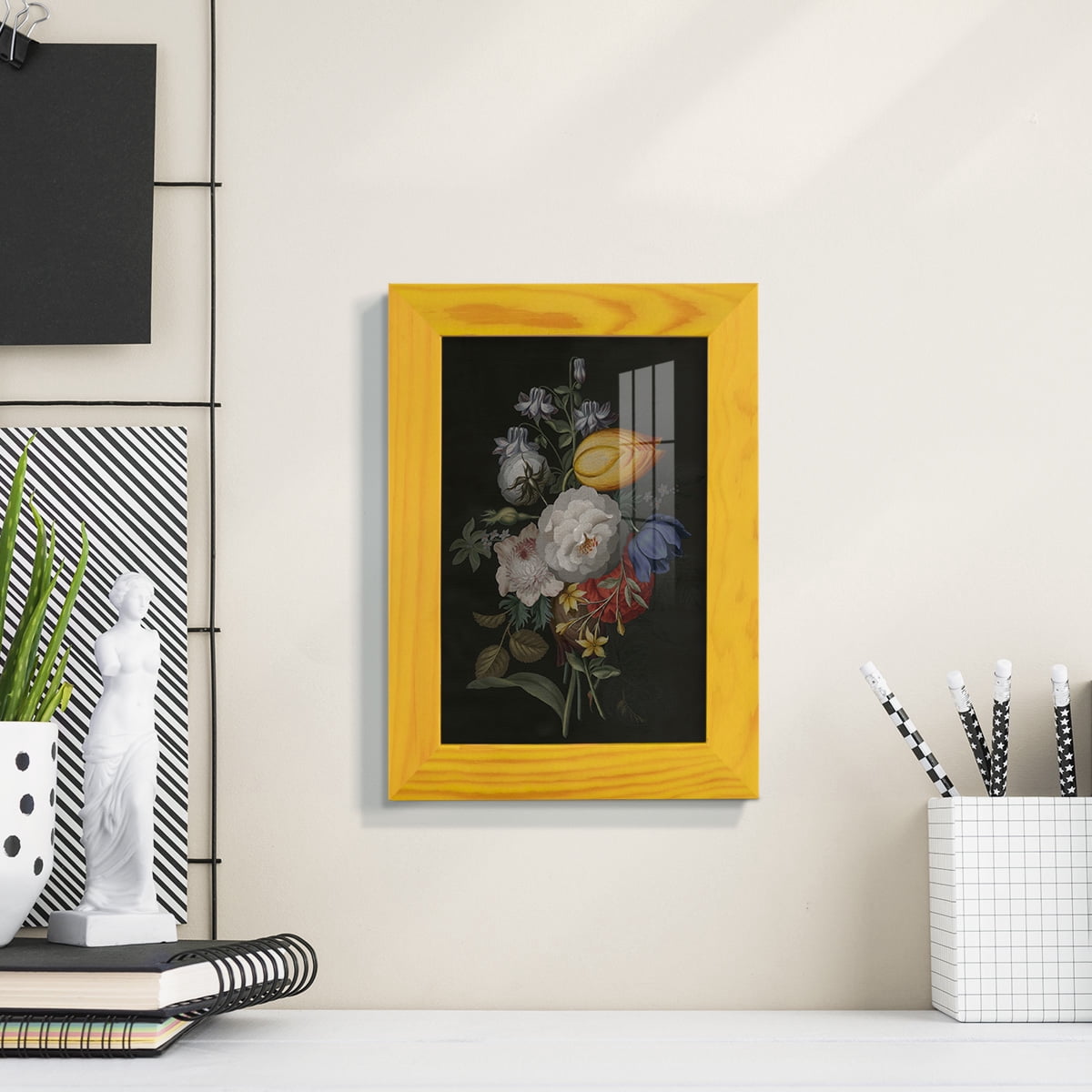 Dramatic Bouquet III -Framed Print w/glass-Sunflower Yellow
