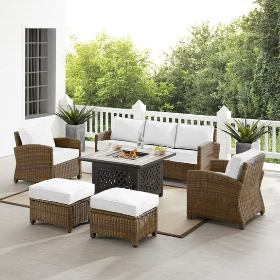 Bradenton 6Pc Outdoor Sofa Set W/Fire Table - Sunbrella- Tucson Fire Table, Sofa, 2 Armchairs & 2 Ottomans