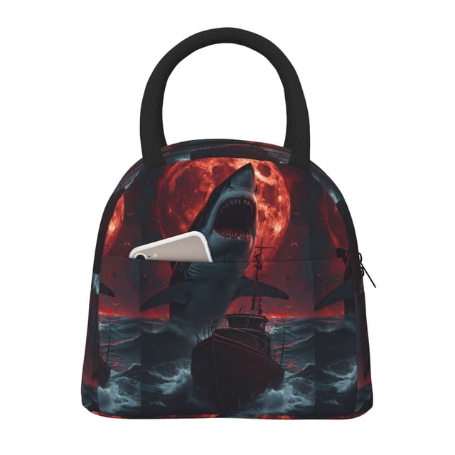 Disketp Red Moon Shark Sailboat Bolsa Térmica para Almuerzo, Lonchera con Abertura Amplia y Gran Capacidad, Organizador Reutilizable para Mujeres, Hombres y Adultos