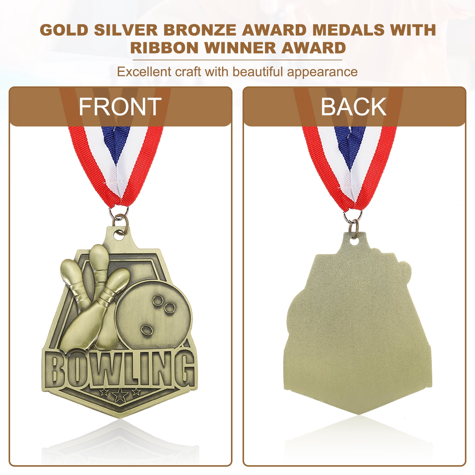 Uxcell Bowling Games Embossing Award Medals with Ribbons, Winner Medals Prizes for Competitions Sports Party Gold
